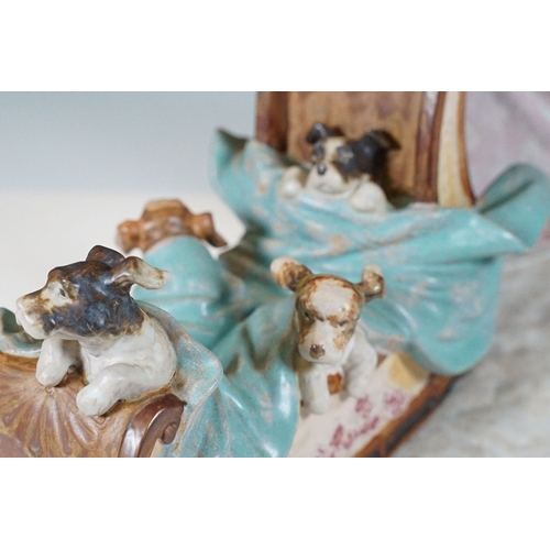 45 - Lladro matt finish 'Playful Push' sleigh ride winter girl and dogs under blanket figurine 2234, H 29... 