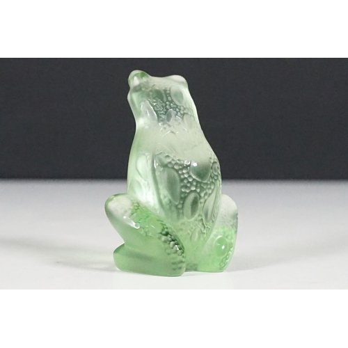 54 - Lalique signed frosted green glass seated frog, 5.5cm