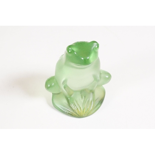 54 - Lalique signed frosted green glass seated frog, 5.5cm