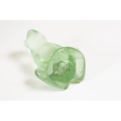 54 - Lalique signed frosted green glass seated frog, 5.5cm