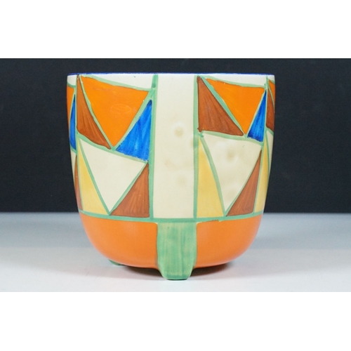 6 - Bizarre by Clarice Cliff hand painted Art Deco geometric vase planter, H 13cm, diameter 13cm