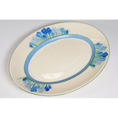 66 - Bizarre by Clarice Cliff 'Blue Crocus' pattern Art Deco hand painted oval serving plates, smallest W... 