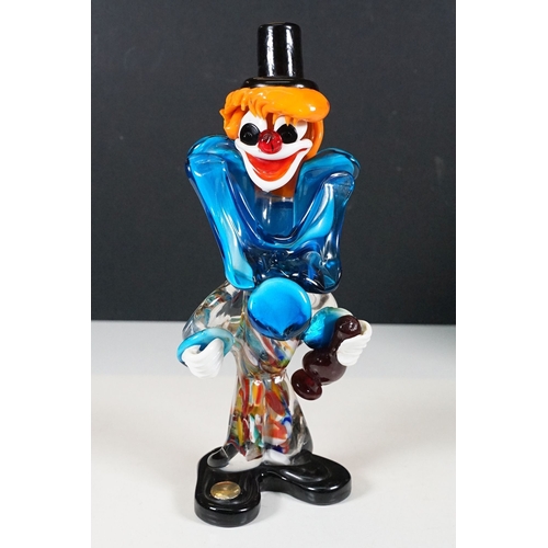 69 - Group of three vintage Murano coloured glass clown models, smallest H 15.5cm, tallest 25cm