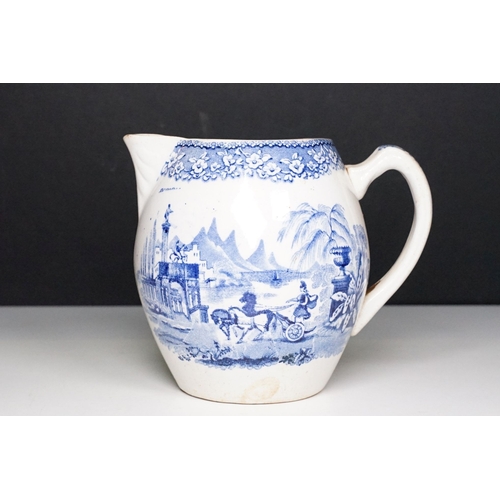 70 - TGG & Co Ltd blue and white tea pot with Chinese landscape scene together with a blue and white tran... 