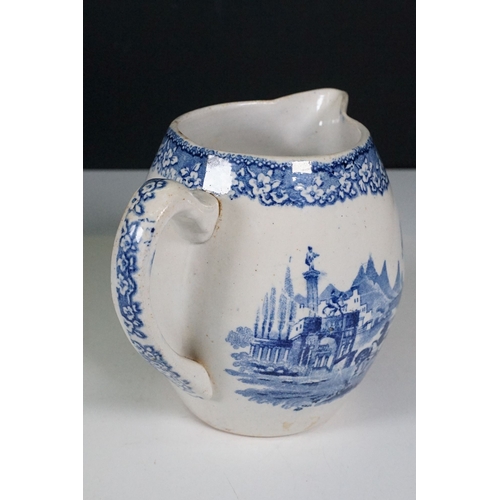 70 - TGG & Co Ltd blue and white tea pot with Chinese landscape scene together with a blue and white tran... 