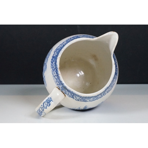 70 - TGG & Co Ltd blue and white tea pot with Chinese landscape scene together with a blue and white tran... 