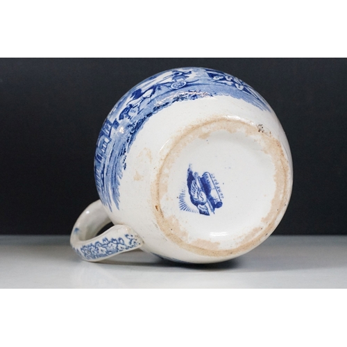 70 - TGG & Co Ltd blue and white tea pot with Chinese landscape scene together with a blue and white tran... 