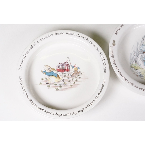 71 - Wedgwood Peter Rabbit and Miss Tiggy-Winkle bowls together with a set of six Peter Rabbit plates, 25... 