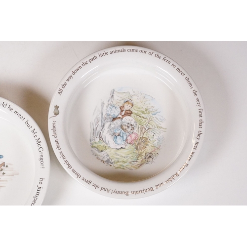 71 - Wedgwood Peter Rabbit and Miss Tiggy-Winkle bowls together with a set of six Peter Rabbit plates, 25... 