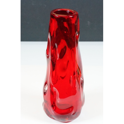 8 - Whitefriars knobbly red glass vase, 1960’s / 70’s, no. 9612, 25cm high