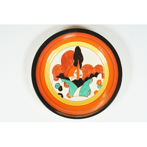 9 - Bizarre by Clarice Cliff Art Deco 'Farmhouse' pattern plate, diameter 19cm, impressed 34 to base