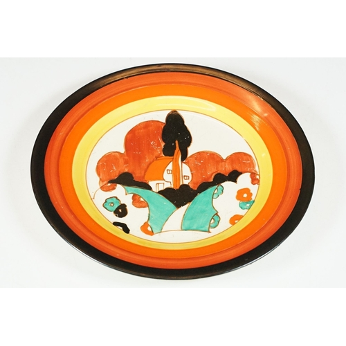 9 - Bizarre by Clarice Cliff Art Deco 'Farmhouse' pattern plate, diameter 19cm, impressed 34 to base