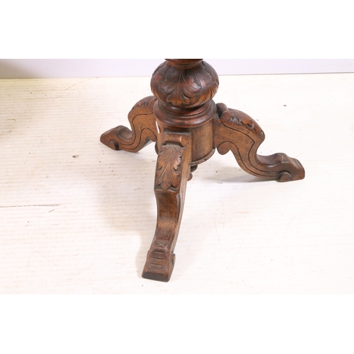 713 - Carved oak adjustable musical stool with upholstered covering H 52cm together with a small upholster... 