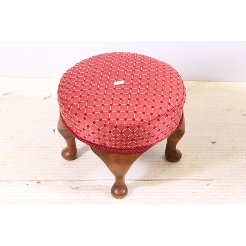 713 - Carved oak adjustable musical stool with upholstered covering H 52cm together with a small upholster... 