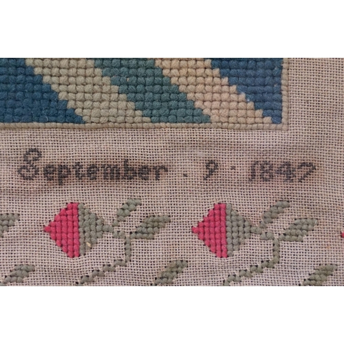 554 - 19th century sampler, 'Alice Birtwell, Work, Finished, September 9 1847',  'Solomons Temple', impres... 