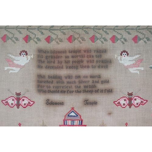 554 - 19th century sampler, 'Alice Birtwell, Work, Finished, September 9 1847',  'Solomons Temple', impres... 