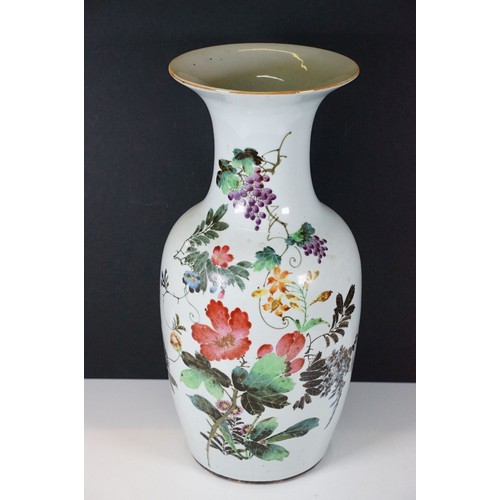 29 - Republic period baluster vase hand painted with florals and fruits with character marks to verso. Me... 