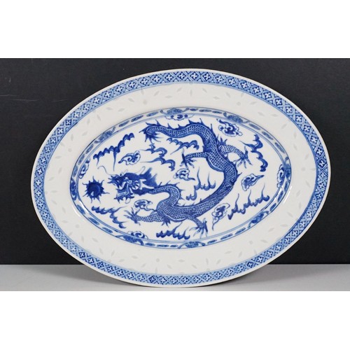 76 - Collection of 19th Century Chinese blue and white ceramics to include an oval dish hand painted with... 