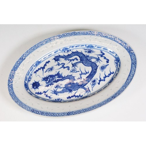 76 - Collection of 19th Century Chinese blue and white ceramics to include an oval dish hand painted with... 