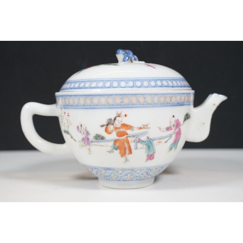 89 - Collection of Chinese porcelain to include a teapot hand painted with children playing, two famille ... 