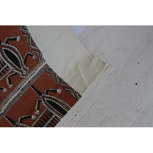 375 - Traditional Papua New Guinea screen printed fabric panel with lizard detail and tassel edging c.1980... 