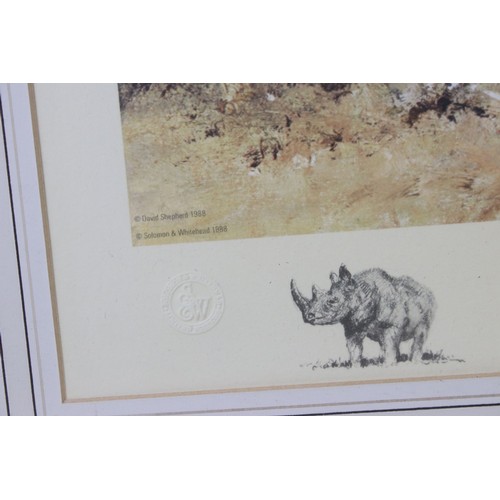 596 - David Shepherd (British, 1931 - 2017), Rhino Beware, limited edition print, signed in pencil lower r... 