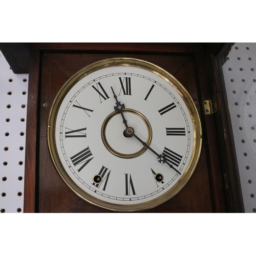 638 - Pair of early 20th century two train wall clocks, the enamel dials with Roman numerals and secondary... 