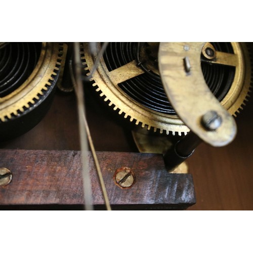 640 - Victorian mahogany and rosewood wall clock with Tunbridge style and parquetry inlay, the carved pedi... 