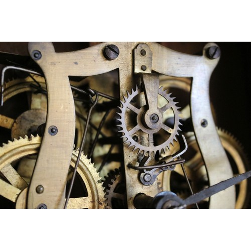 640 - Victorian mahogany and rosewood wall clock with Tunbridge style and parquetry inlay, the carved pedi... 