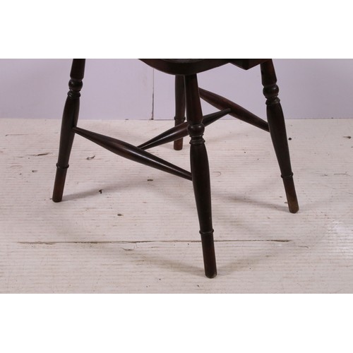 662 - Set of four oak wheel back chairs with turned legs and H shape stretcher, H 90cm