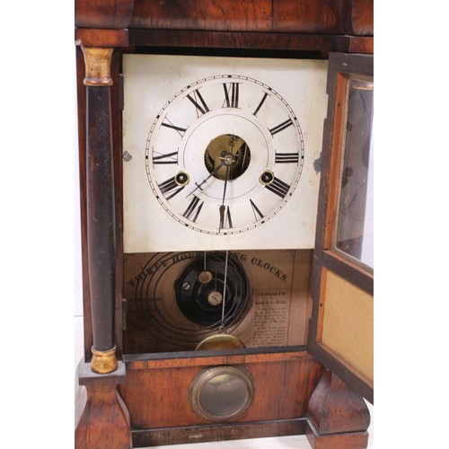 679 - Late 19th century rosewood two train clock, the painted dial with Roman numerals flanked by decortai... 