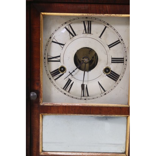 679 - Late 19th century rosewood two train clock, the painted dial with Roman numerals flanked by decortai... 