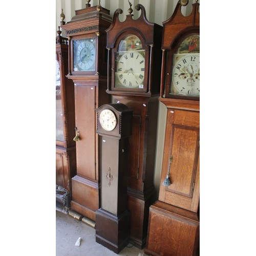 720 - 19th century oak longcase timepiece (clock), with swan neck pediment above painted dial with Roman n... 