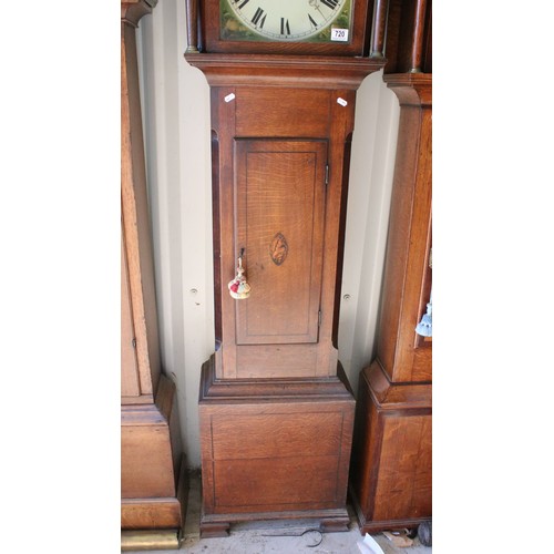 720 - 19th century oak longcase timepiece (clock), with swan neck pediment above painted dial with Roman n... 