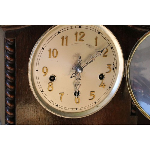 720 - 19th century oak longcase timepiece (clock), with swan neck pediment above painted dial with Roman n... 