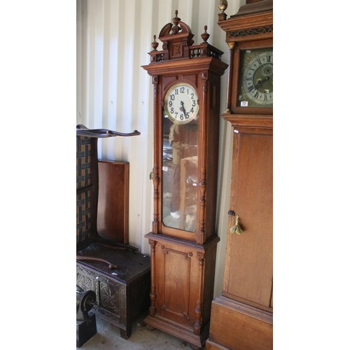 722 - Early 20th century oak longcase timepiece (clock), with ornately carved pediment, above dial painted... 