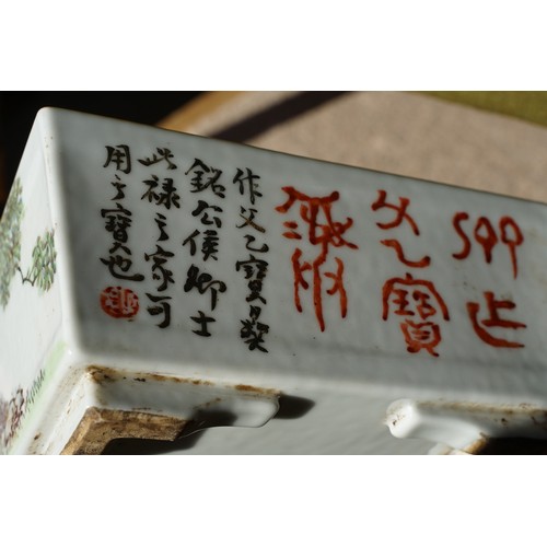 13 - Chinese republic period footed planter dish being hand enamelled with seated figure and garden scene... 