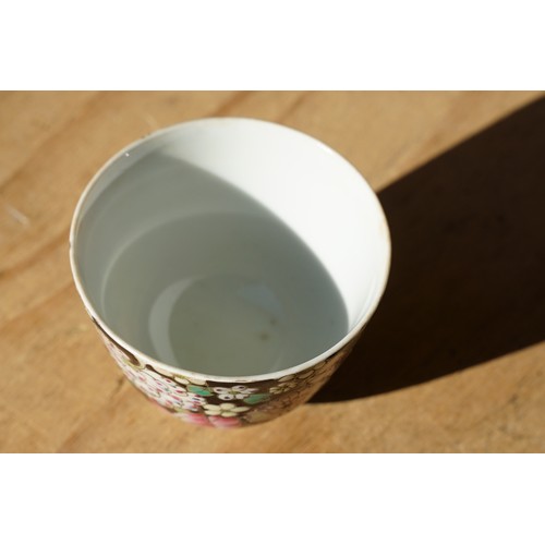 5 - Pair of 19th Century hand enamelled Chinese tea bowls, decorated with florals on a black ground. Bot... 