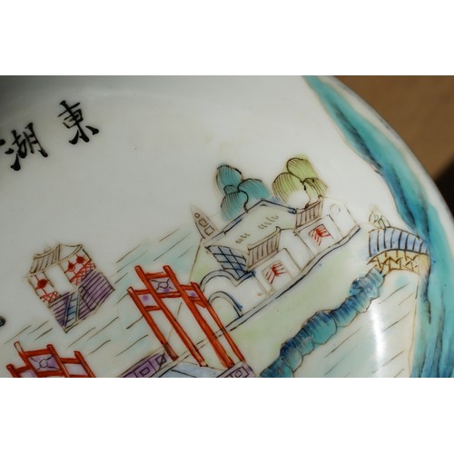 10 - Pair of 19th Century Chinese round dishes being hand enamelled with pagoda and garden scenes. Both w... 