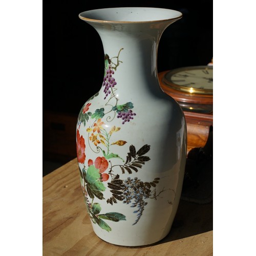 29 - Republic period baluster vase hand painted with florals and fruits with character marks to verso. Me... 