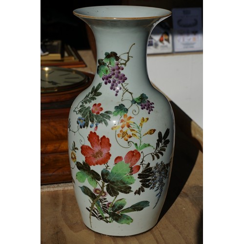 29 - Republic period baluster vase hand painted with florals and fruits with character marks to verso. Me... 