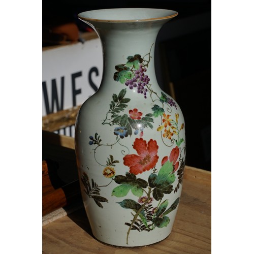 29 - Republic period baluster vase hand painted with florals and fruits with character marks to verso. Me... 