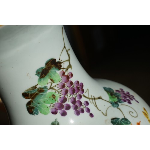 29 - Republic period baluster vase hand painted with florals and fruits with character marks to verso. Me... 