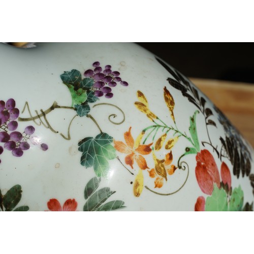 29 - Republic period baluster vase hand painted with florals and fruits with character marks to verso. Me... 