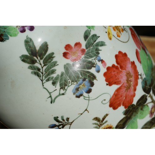 29 - Republic period baluster vase hand painted with florals and fruits with character marks to verso. Me... 