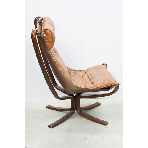 680 - 20th century Vatne Mobler, Norway, 'Falcon' tan leather lounge chair