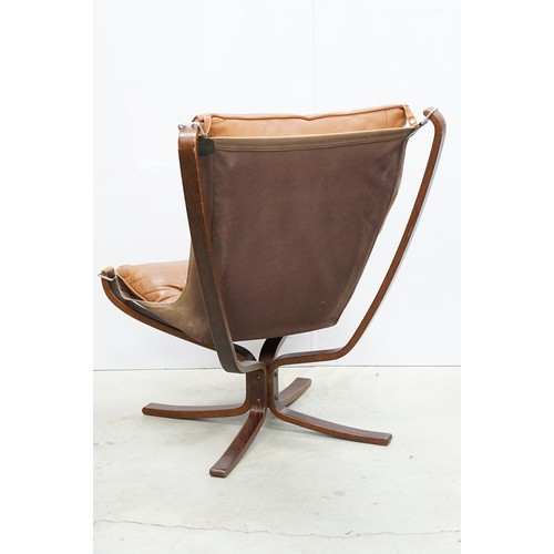 680 - 20th century Vatne Mobler, Norway, 'Falcon' tan leather lounge chair