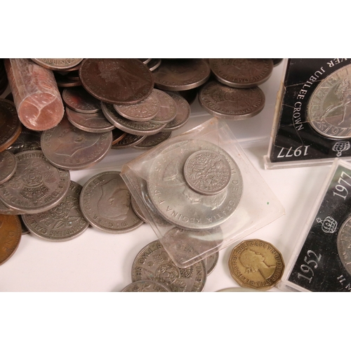 205 - A collection of mainly British pre decimal coins to include half crowns, florins, sixpences, shillin... 