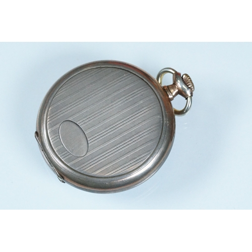 385A - Early 20th Century Omega silver open face pocket watch having a white enamelled face with arabic num... 