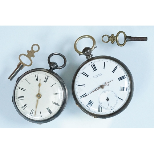 389A - Two 19th Century silver cased pocket watches to include a William IV fusee movement open face pocket... 